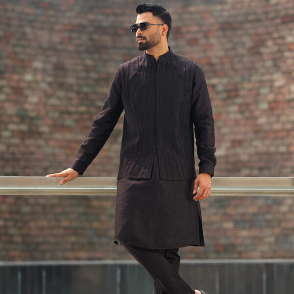 Premium Black Panjabi-Pajama & Waistcoat Set