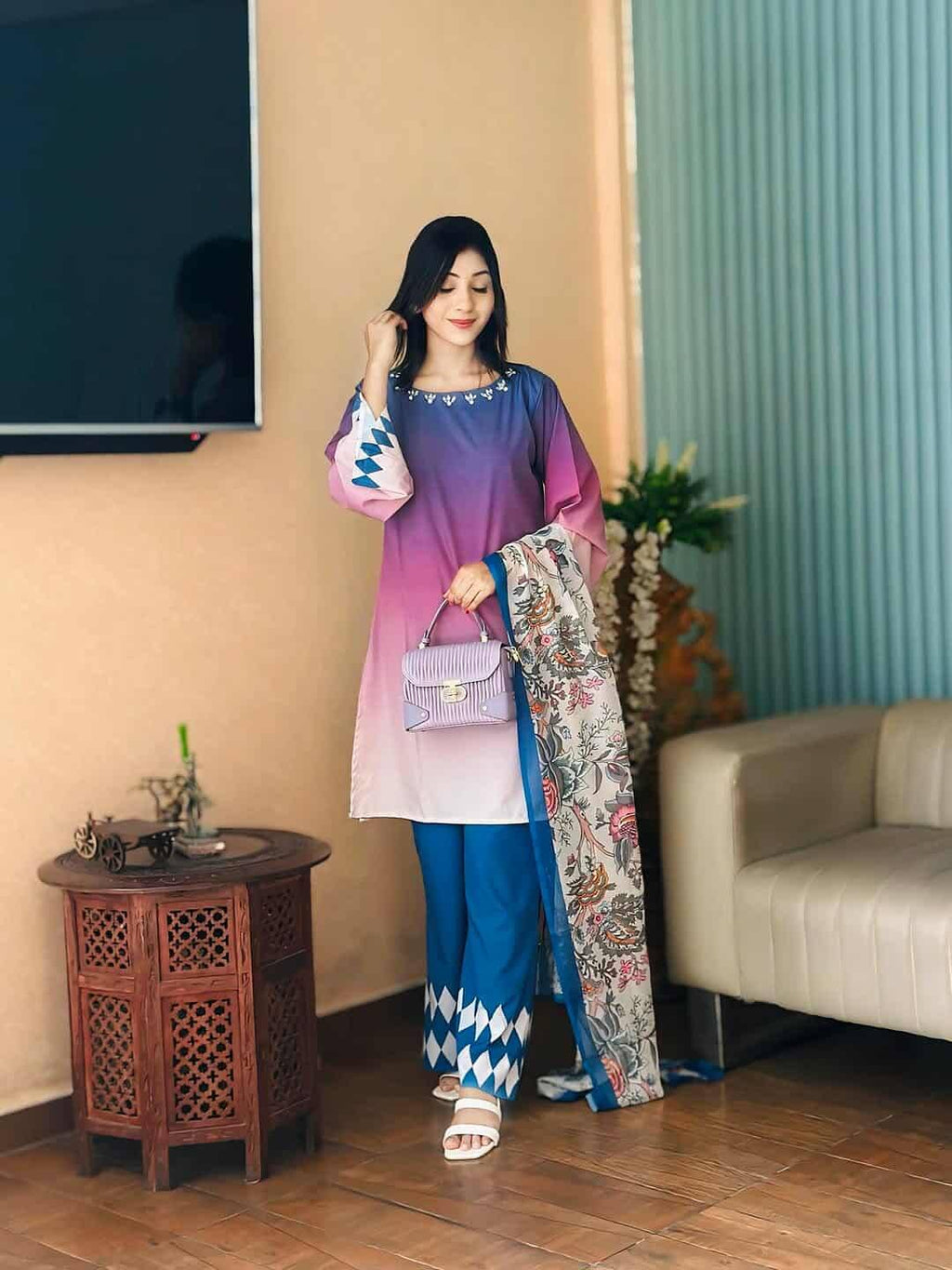 ✨Beautiful 3-piece embroidered dress with sequin work Elegance in Every Stitch