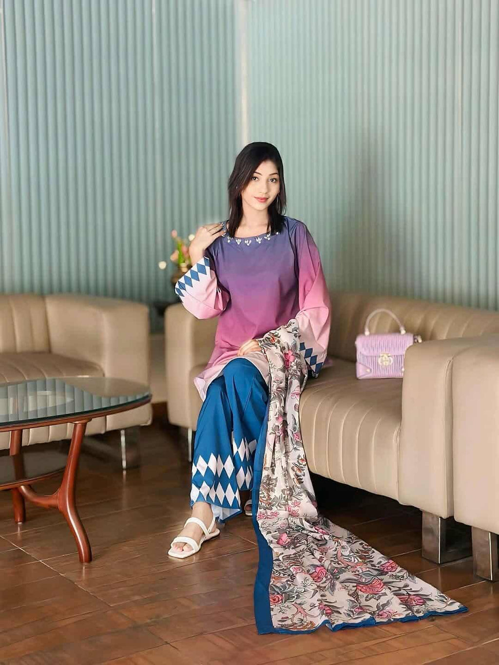 ✨Beautiful 3-piece embroidered dress with sequin work Elegance in Every Stitch