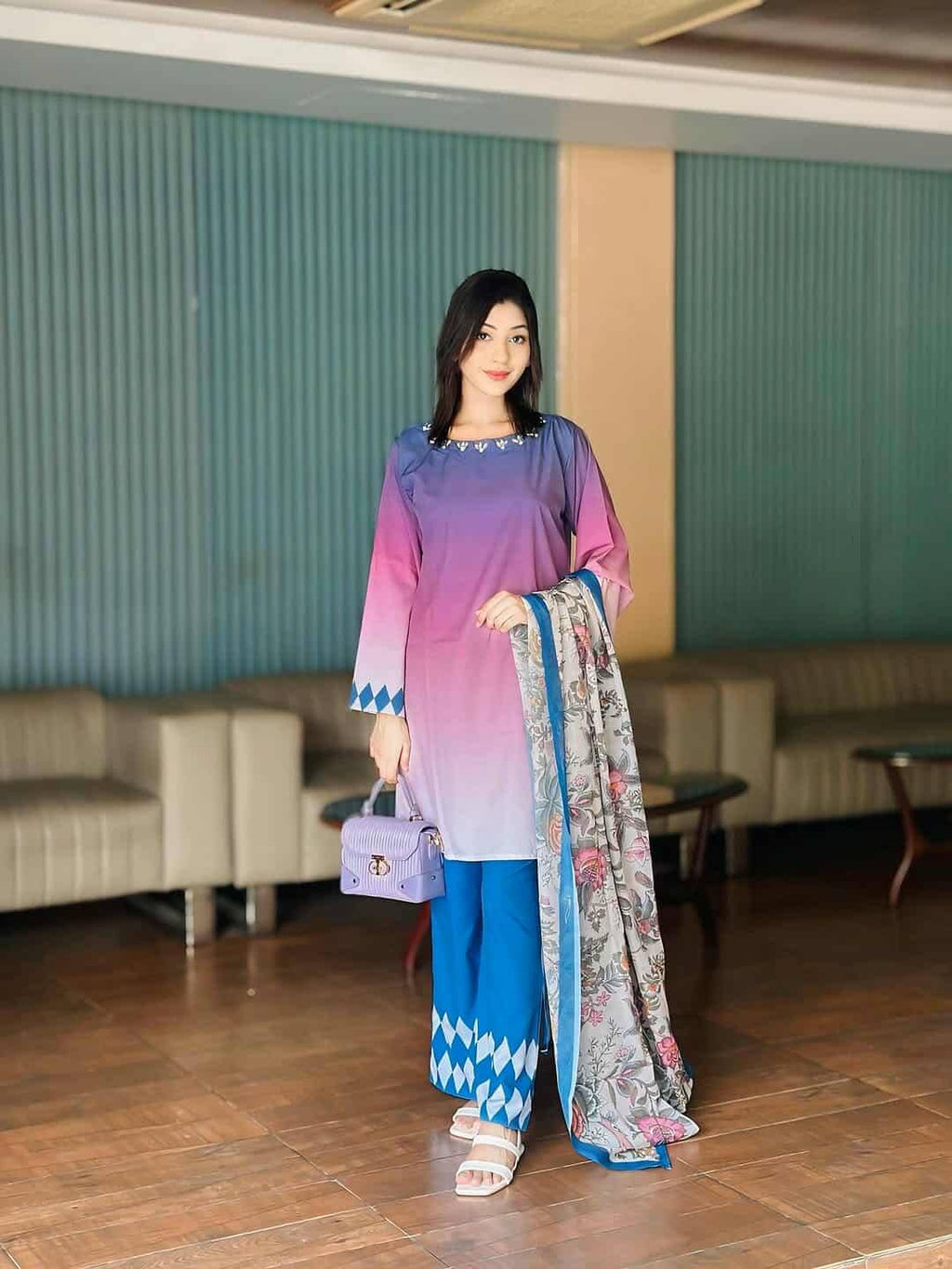 ✨Beautiful 3-piece embroidered dress with sequin work Elegance in Every Stitch