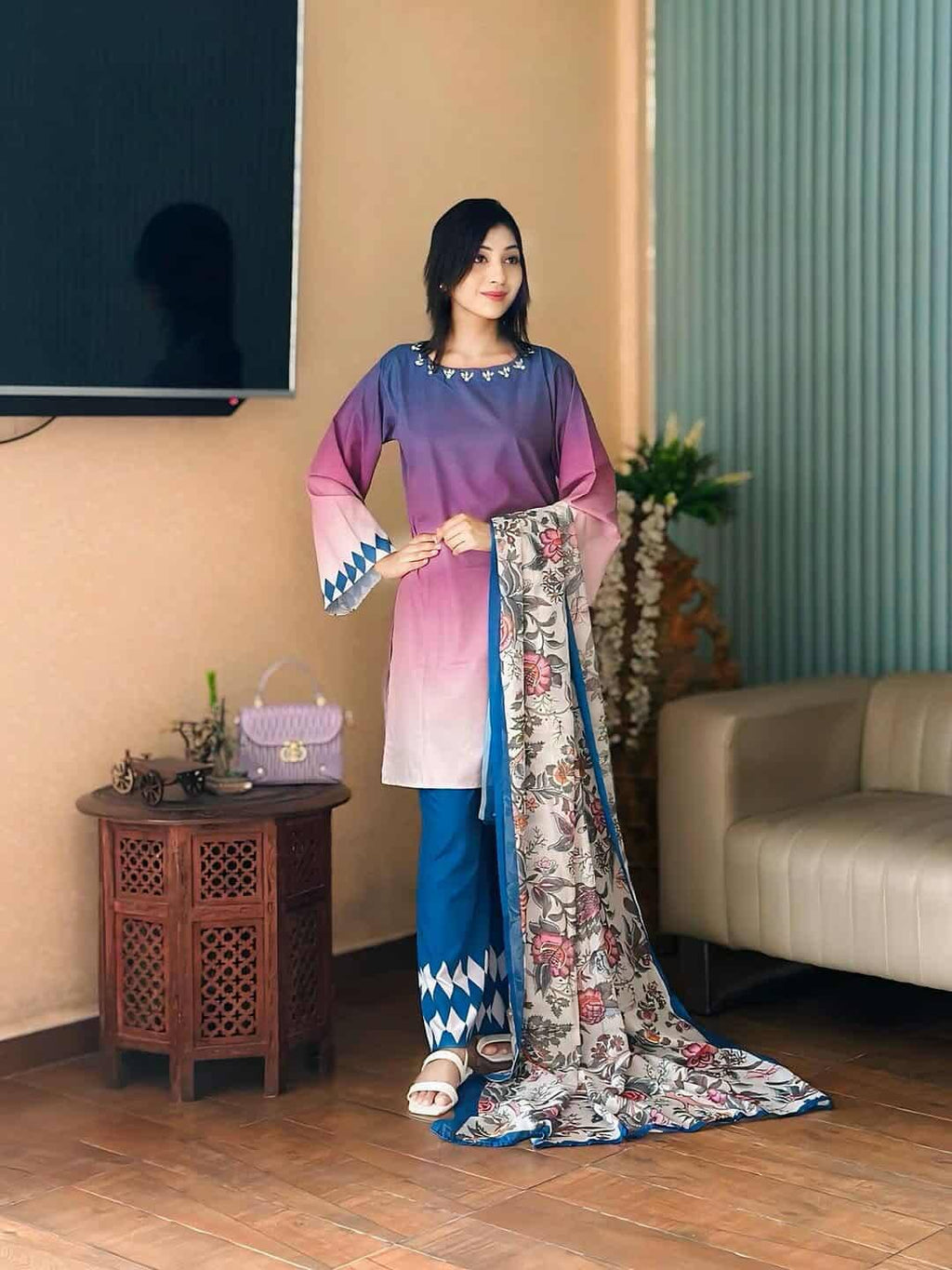 ✨Beautiful 3-piece embroidered dress with sequin work Elegance in Every Stitch