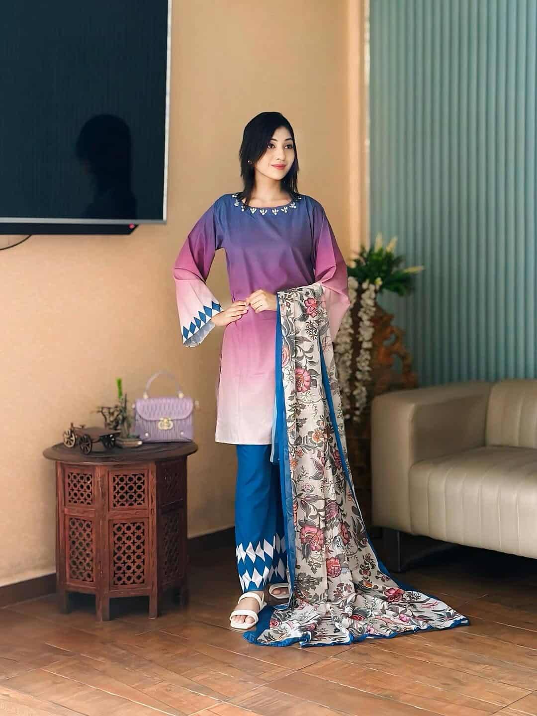 ✨Beautiful 3-piece embroidered dress with sequin work Elegance in Every Stitch